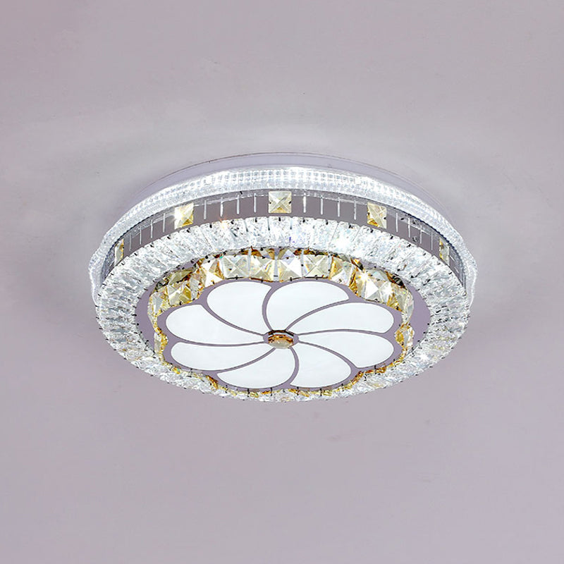 Modern Led Chrome Ceiling Light With Lotus Pattern And Faceted Crystal Flush Mount’