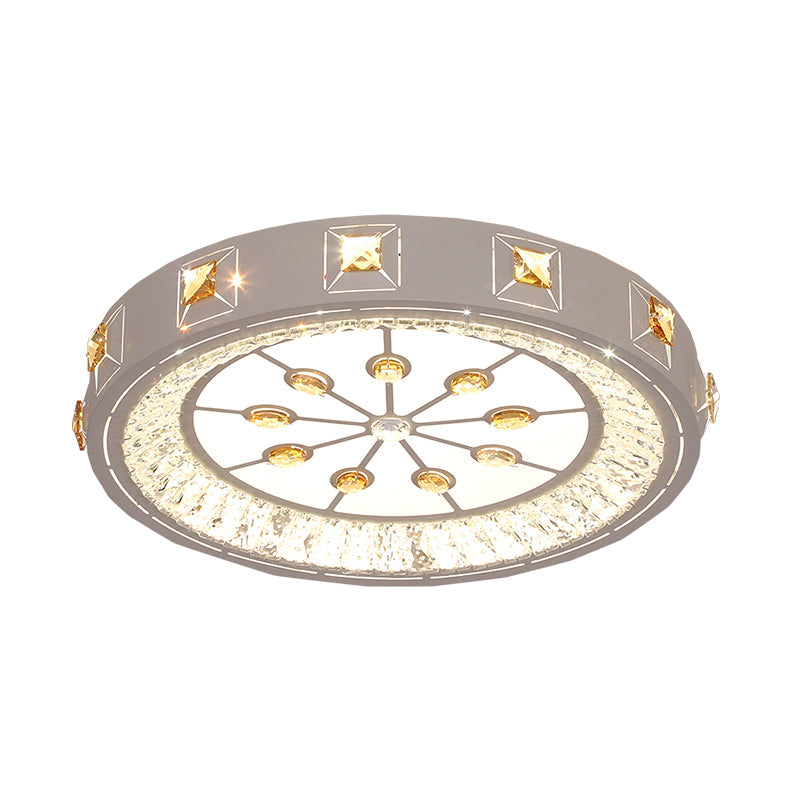 Modern Crystal Led Ceiling Lamp – Round Flushmount Design With Orange Chevron Pattern In Chrome