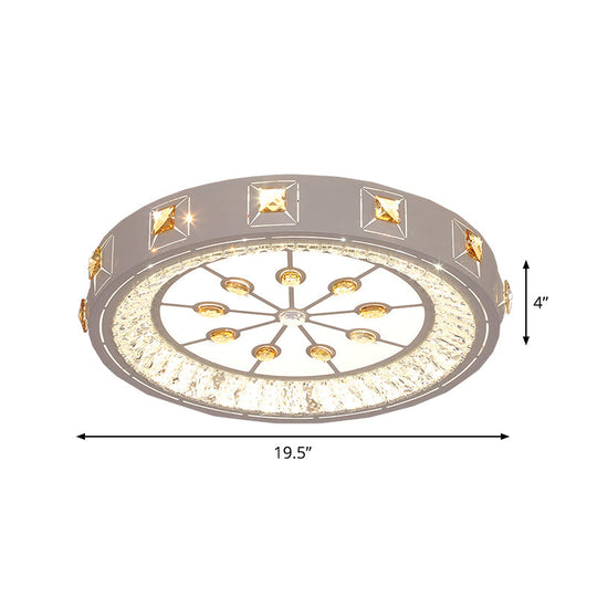 Modern Crystal Led Ceiling Lamp – Round Flushmount Design With Orange Chevron Pattern In Chrome