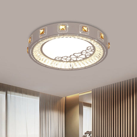 Modern Crystal Led Ceiling Lamp Round Flushmount Design With Orange Chevron Pattern In Chrome