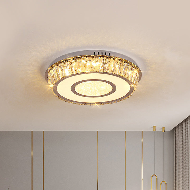 Round Crystal Block Led Ceiling Mount Light In Chrome Enhancing Simplicity For Living Room / A