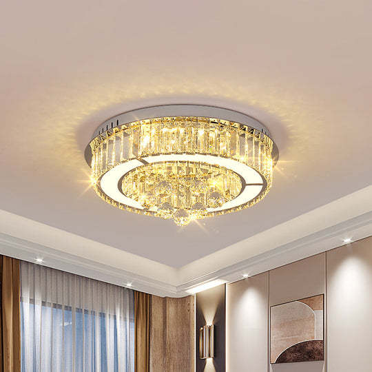 Modern Chrome Led Floral Ceiling Light With Faceted Crystal 18-19.5 Width / 18