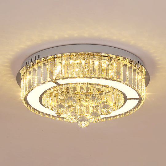 Modern Chrome Led Floral Ceiling Light With Faceted Crystal 18-19.5 Width