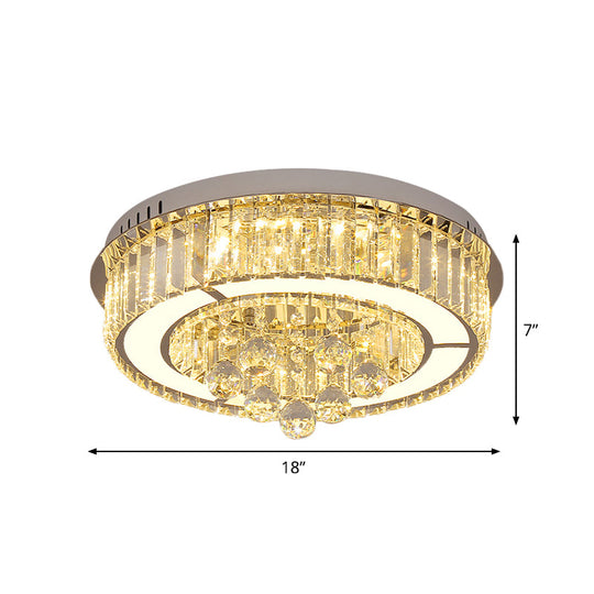 Modern Chrome Led Floral Ceiling Light With Faceted Crystal 18-19.5 Width