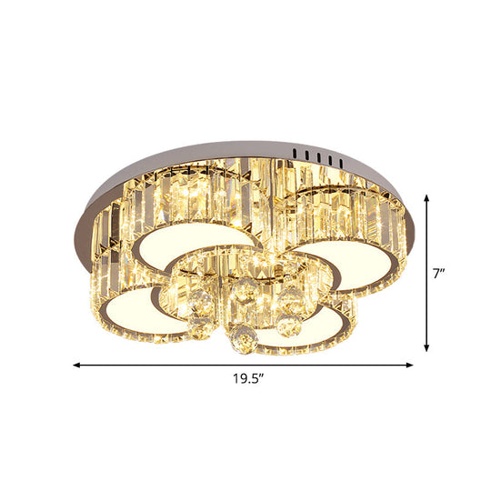 Modern Chrome Led Floral Ceiling Light With Faceted Crystal 18-19.5 Width
