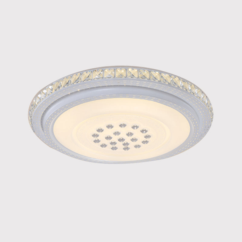 Led Flush Mount Chrome Circle Ceiling Lamp With Crystal Block Shade - Minimalist Design