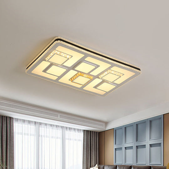Minimalist Faceted Crystal Led Ceiling Light Fixture - White Flush Mount