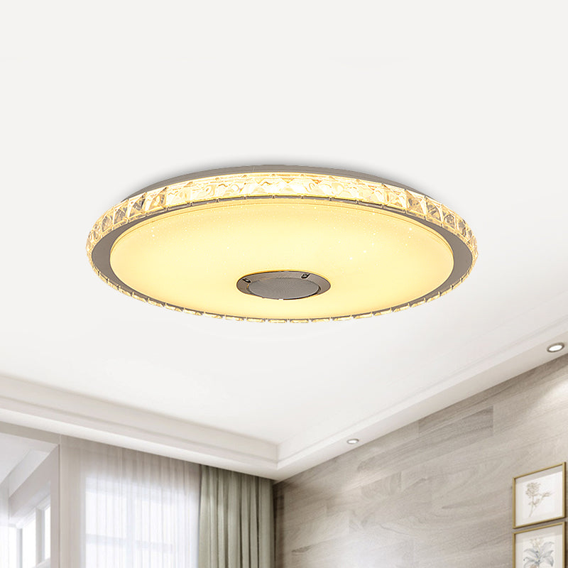 Modernist Slim Round Flush Mount Crystal Block Led Ceiling Fixture In Chrome - 16’/19.5’ W For