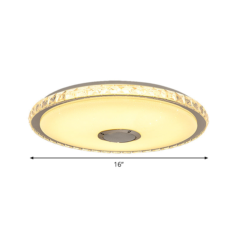 Modernist Slim Round Flush Mount Crystal Block Led Ceiling Fixture In Chrome - 16’/19.5’ W For