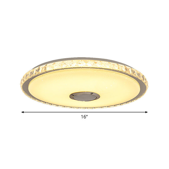 Modernist Slim Round Flush Mount Crystal Block Led Ceiling Fixture In Chrome - 16’/19.5’ W For