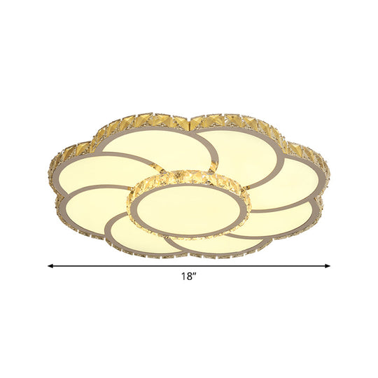 Beveled Crystal Floral Ceiling Flush Mount Lamp In Chrome With Warm/White Light - 18’/23.5’ Wide