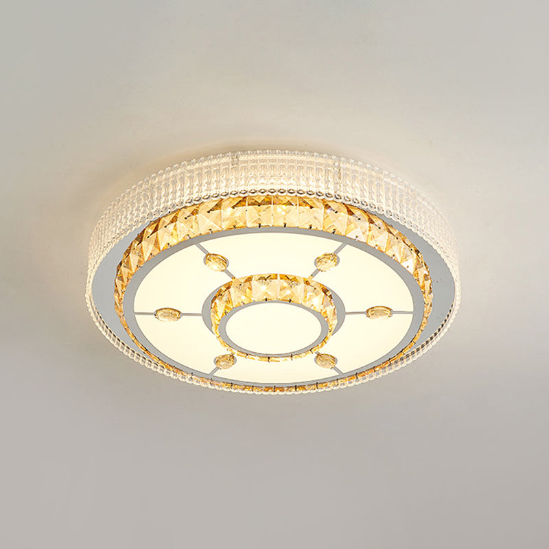 Modern Led Ceiling Lamp With Crystal Flower/Round Cut Design - Chrome Flush Mount For Bedroom