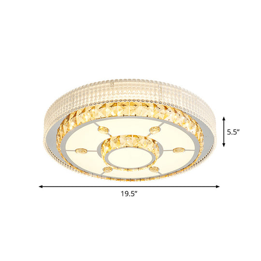 Modern Led Ceiling Lamp With Crystal Flower/Round Cut Design - Chrome Flush Mount For Bedroom