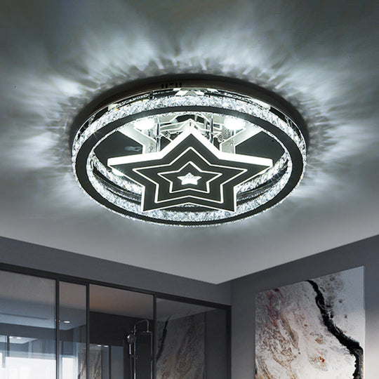 Modern Led Crystal Star Flush Mount Ceiling Light - Chrome Finish