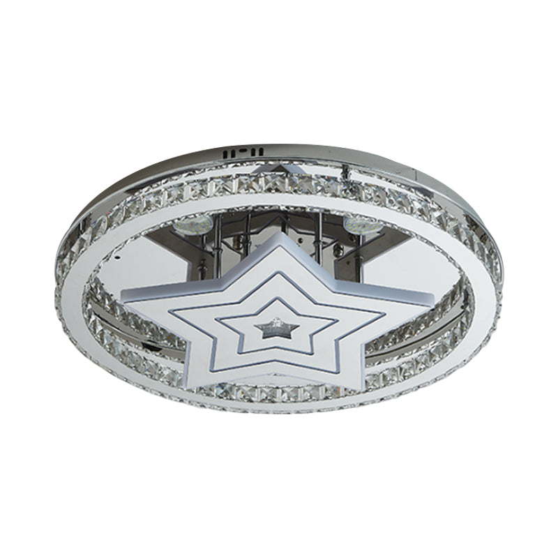 Modern Led Crystal Star Flush Mount Ceiling Light - Chrome Finish