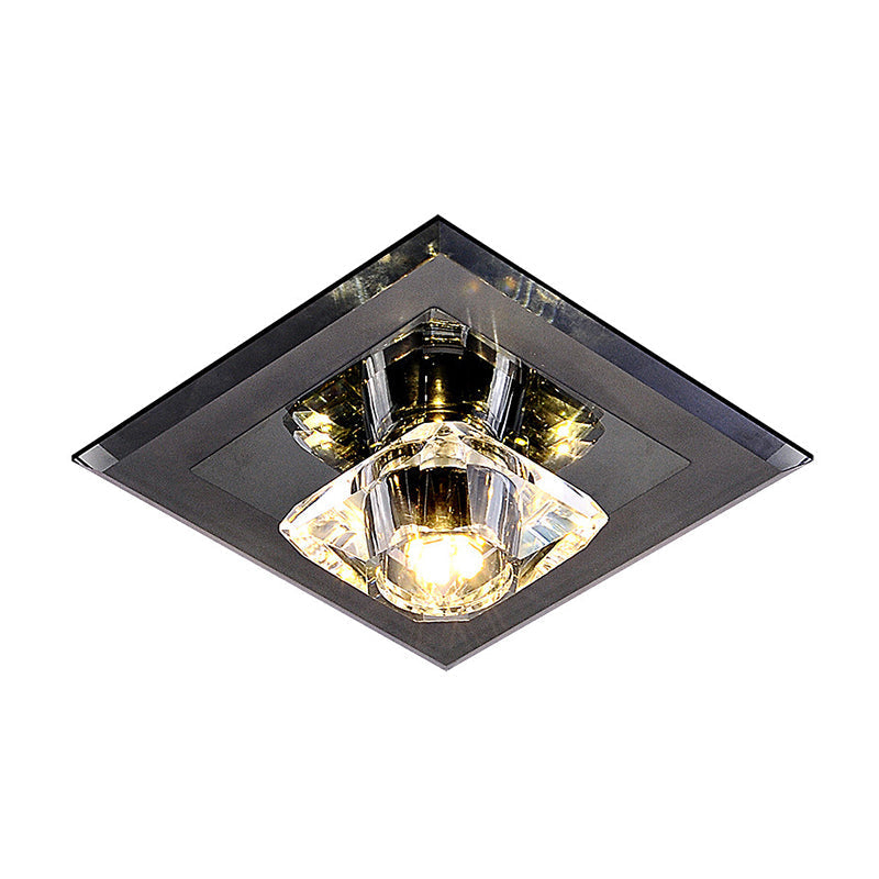 Minimalist Crystal Led Flush Mount Ceiling Lamp - Square Shape With Tan/Black Finish Warm/White