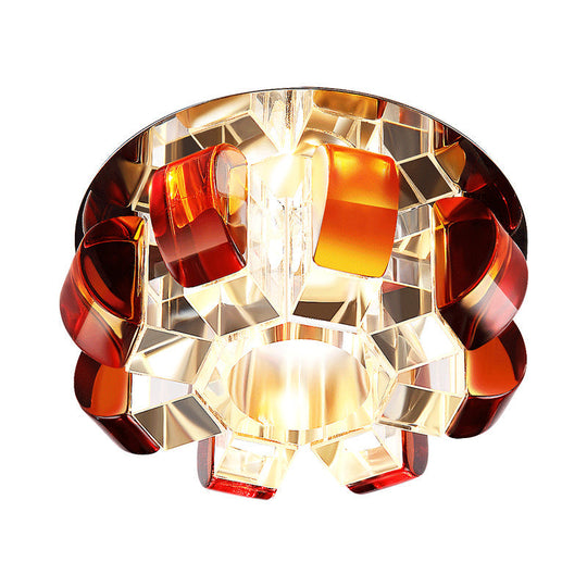 Modern Led Flushmount Flower Flush Light Fixture For Living Room - Tan Crystal