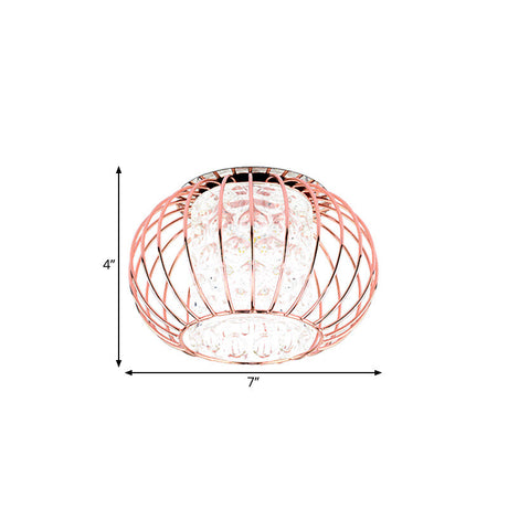 Gold Ball Cage Led Flushmount Ceiling Light With Crystal Shade In Warm/White