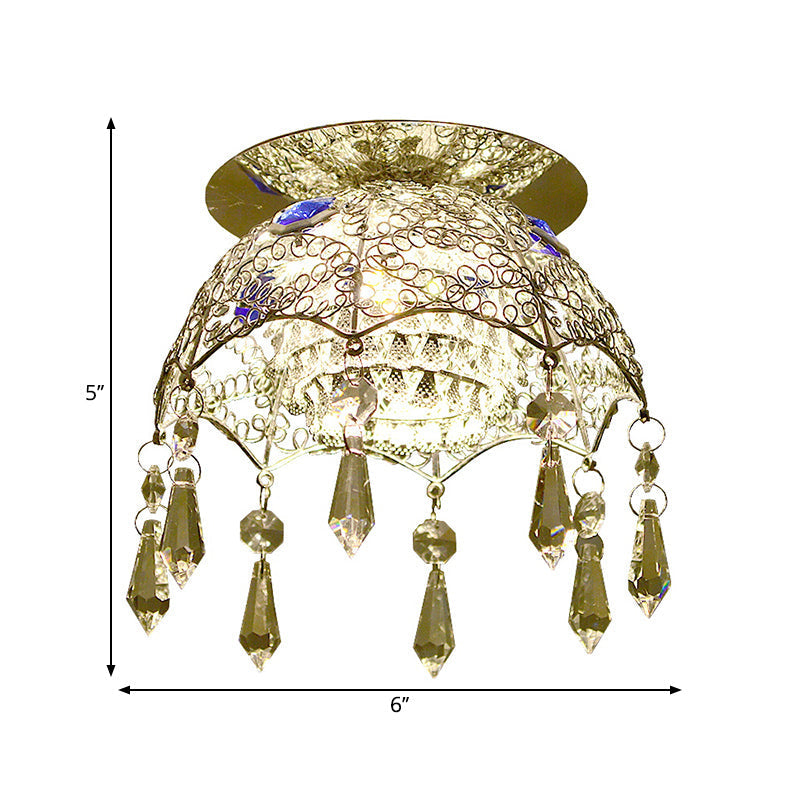 Modern Led Ceiling Lamp With Crystal Shade – Chrome Scalloped Dome Flush Mount Light In Warm/White