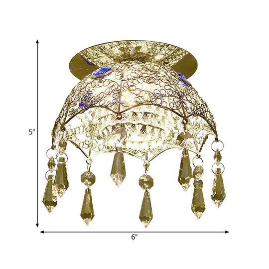 Modern Led Ceiling Lamp With Crystal Shade – Chrome Scalloped Dome Flush Mount Light In Warm/White