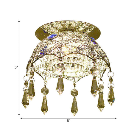 Modern Led Ceiling Lamp With Crystal Shade Chrome Scalloped Dome Flush Mount Light In Warm/White