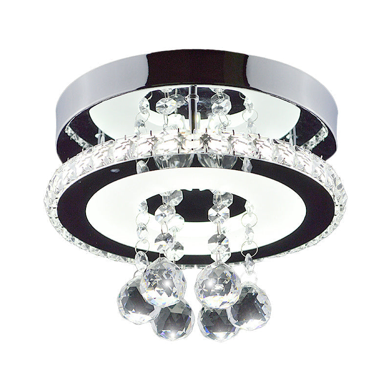 Simplicity Circle Flush Crystal Led Ceiling Fixture In Chrome - 8’/12’ Size Options Warm/White Light