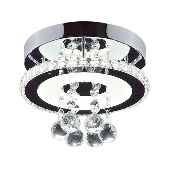 Simplicity Circle Flush Crystal Led Ceiling Fixture In Chrome - 8’/12’ Size Options Warm/White Light