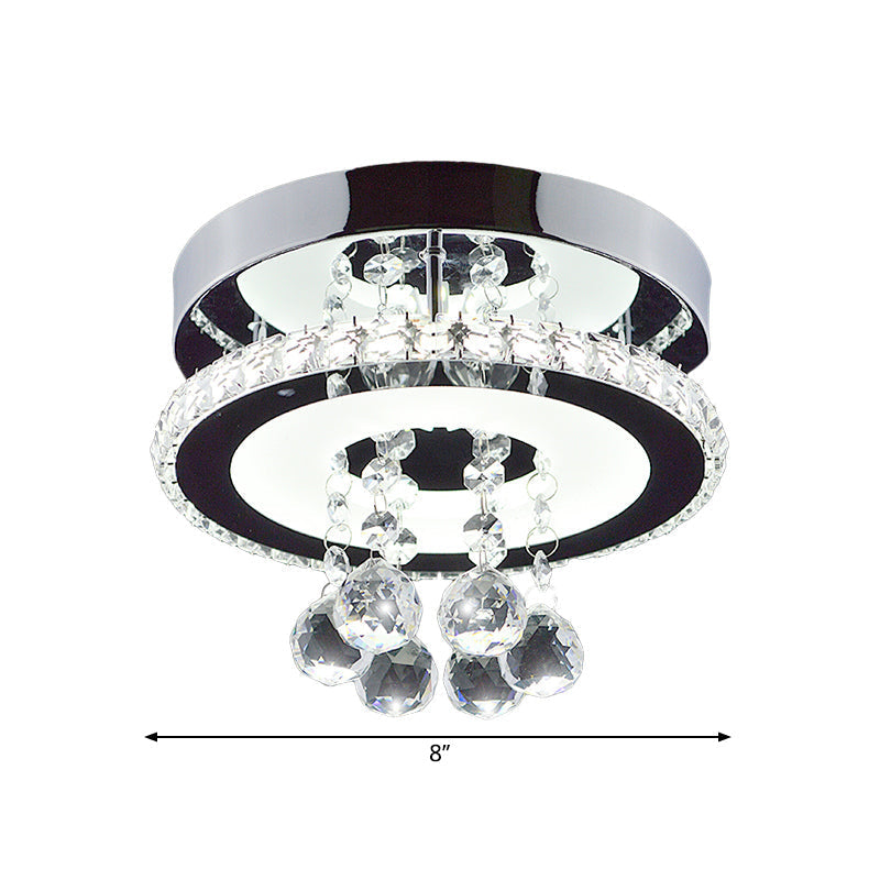 Simplicity Circle Flush Crystal Led Ceiling Fixture In Chrome - 8’/12’ Size Options Warm/White Light