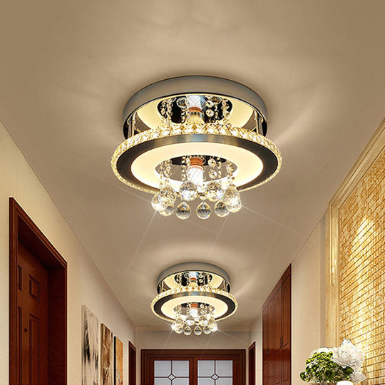 Simplicity Circle Flush Crystal Led Ceiling Fixture In Chrome - 8’/12’ Size Options Warm/White Light
