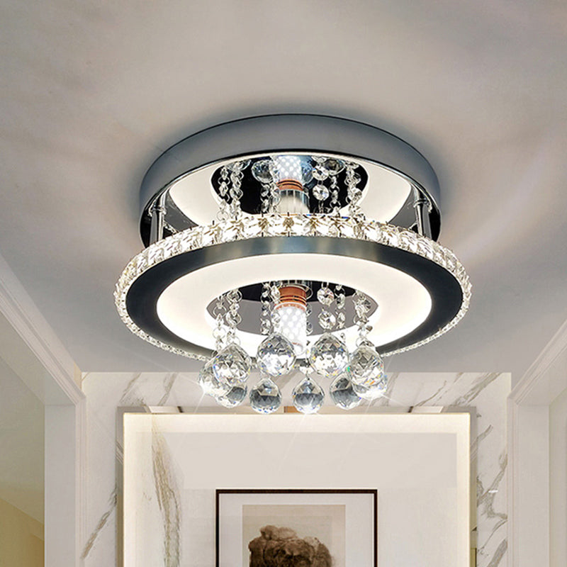 Simplicity Circle Flush Crystal Led Ceiling Fixture In Chrome - 8’/12’ Size Options Warm/White Light