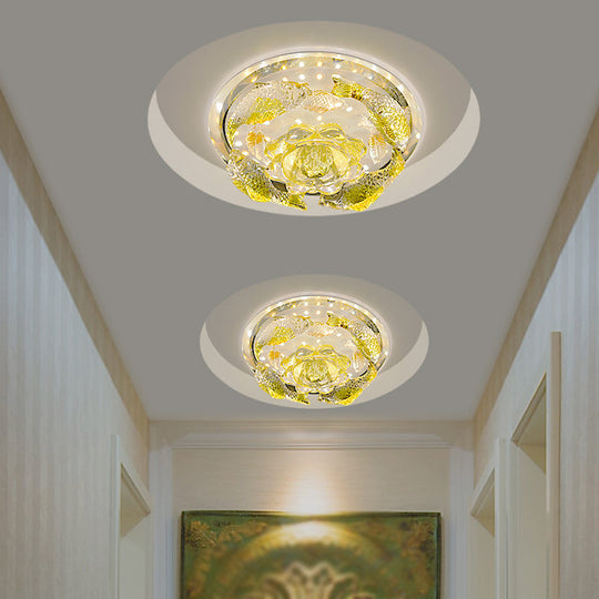 Contemporary Led Floral Crystal Ceiling Light - Warm/White Flush Mount Yellow / White