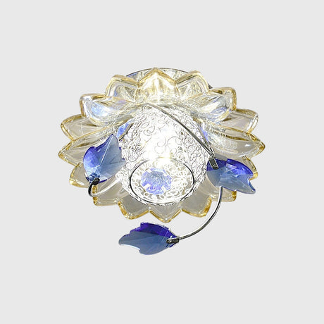 Modern Globe Flush Mount Ceiling Light With Crystal Maple Leaf Deco - Blue/Tan Warm/White 1 Bulb