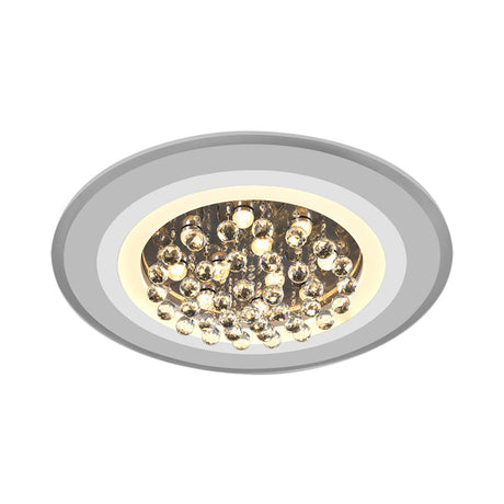White Acrylic Flushmount Led Ceiling Lamp With Crystal Droplet For Simple Yet Elegant Living Room
