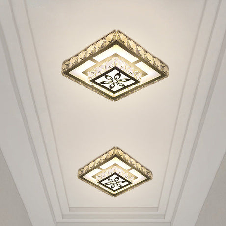 Modernist Flush Mount Led Crystal Ceiling Light In White With Flower Pattern Warm/White
