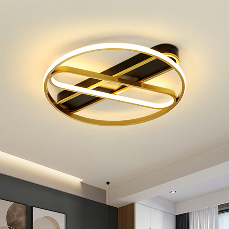 Gold Metal Led Flush Mount Ceiling Light Fixture With Modern Inner Oval Design 16.5/20.5 Width /