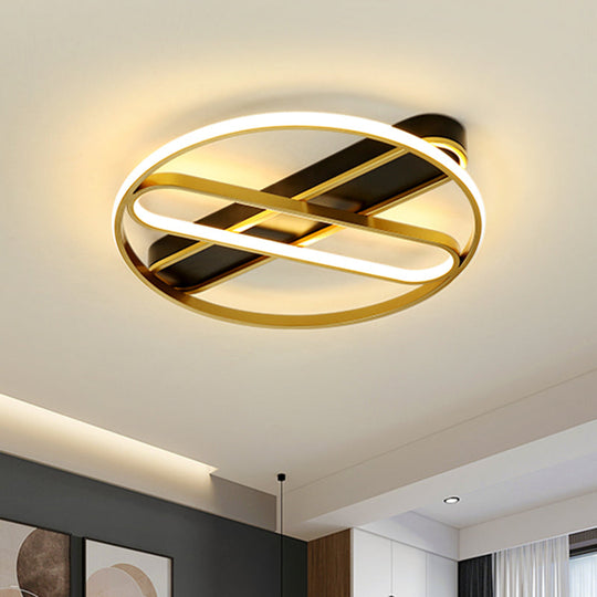 Gold Metal Led Flush Mount Ceiling Light Fixture With Modern Inner Oval Design 16.5/20.5 Width /