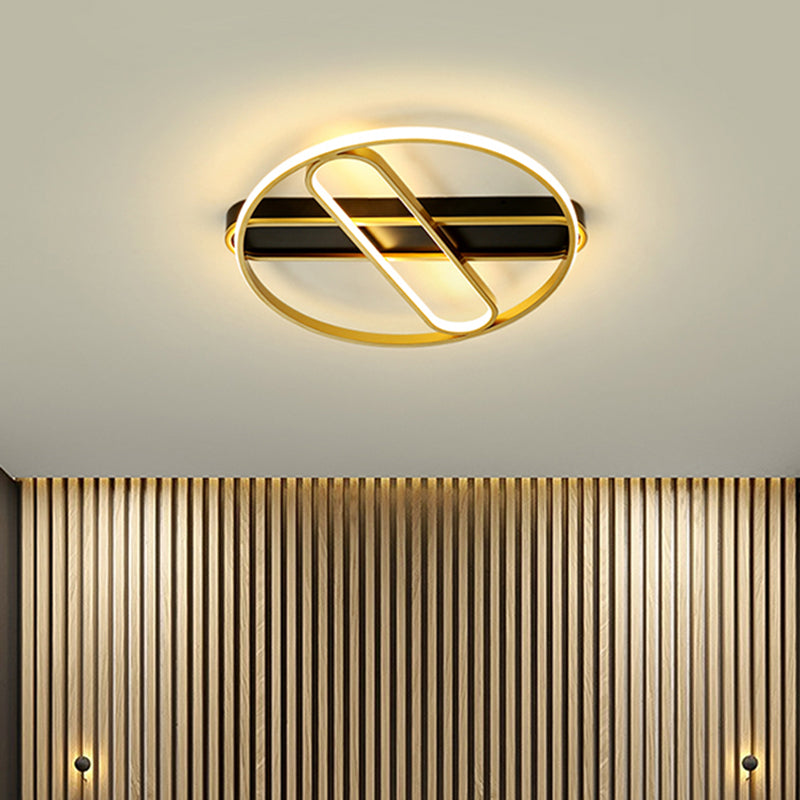 Gold Metal Led Flush Mount Ceiling Light Fixture With Modern Inner Oval Design 16.5/20.5 Width