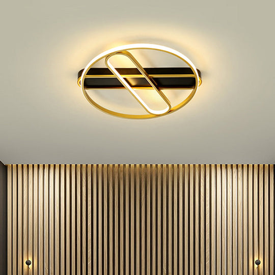 Gold Metal Led Flush Mount Ceiling Light Fixture With Modern Inner Oval Design 16.5/20.5 Width