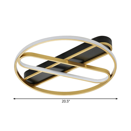 Gold Metal Led Flush Mount Ceiling Light Fixture With Modern Inner Oval Design 16.5’/20.5’ Width