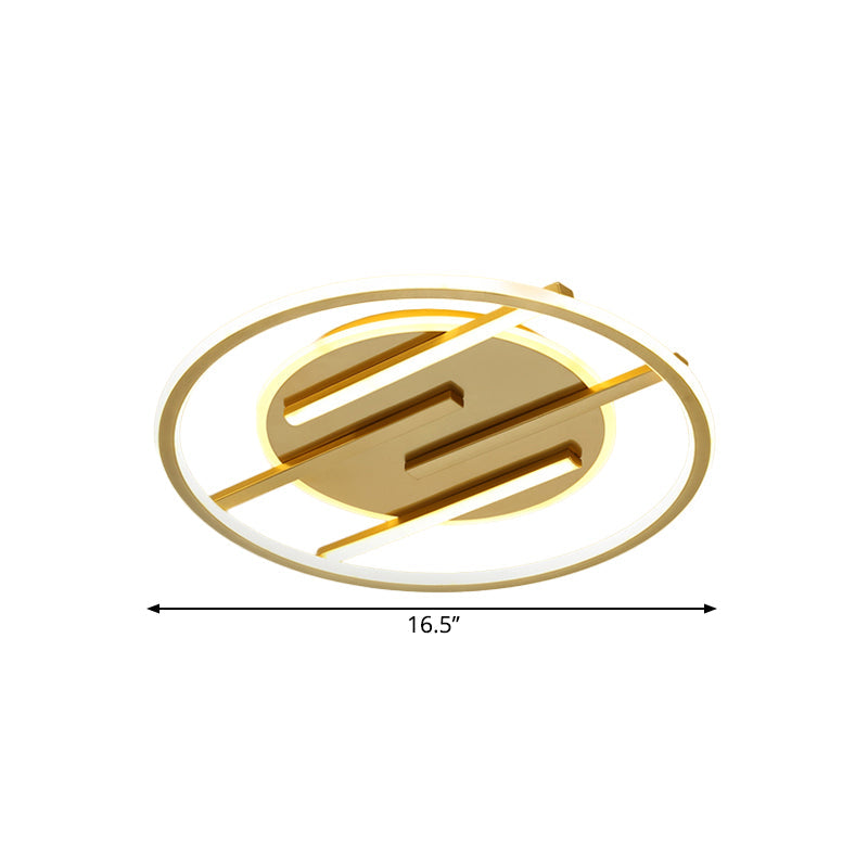 Gold Led Bedroom Ceiling Lamp: Simplicity Circle Flush Light Fixture - Aluminum 16.5’/20.5’ Width