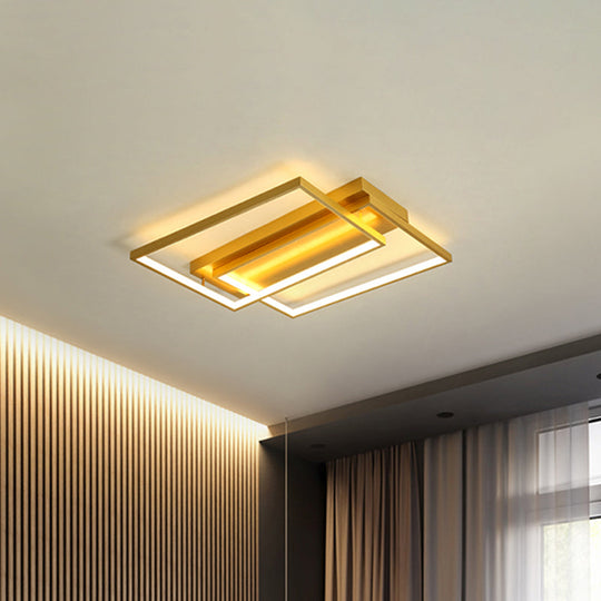 Modern Rectangle Metal Flush Mount Light Fixture - 16.5’/20.5’ W Led Gold Ceiling Lamp For Bedroom