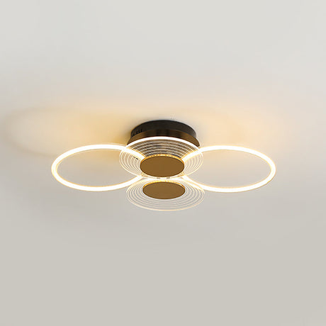 Sleek Black Acrylic Ceiling Mounted Fixture With Contemporary Hoops Design - 3/4 Head Semi Flush