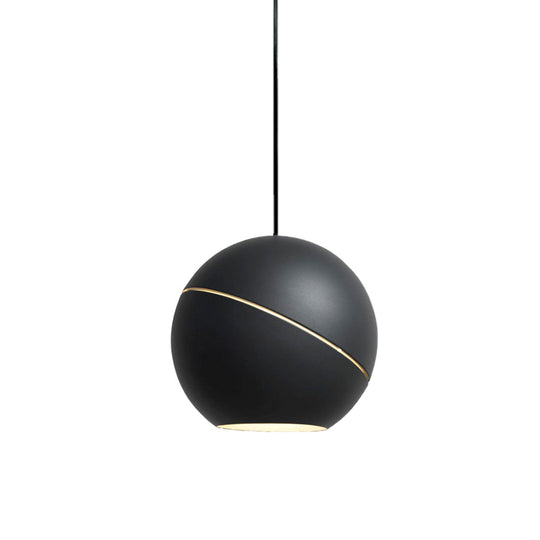 Simple Style 1-Light Metallic Pendant Lamp For Living Room - Black/Pewter Sliced Sphere Hanging