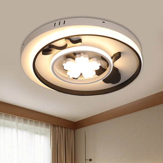 Flush Mount Doughnut Parlor Lamp - Metal Led Ceiling With Floral Design 19.5/23.5 Wide Simplicity In