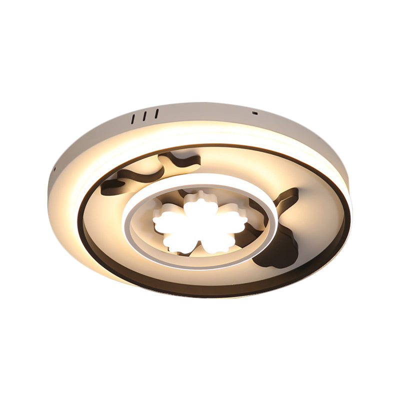 Flush Mount Doughnut Parlor Lamp - Metal Led Ceiling With Floral Design 19.5/23.5 Wide Simplicity In