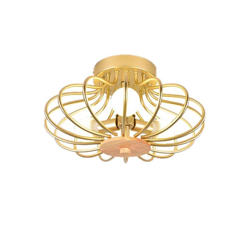 Contemporary Melon Flush Mount Light In Gold - Perfect For Corridors