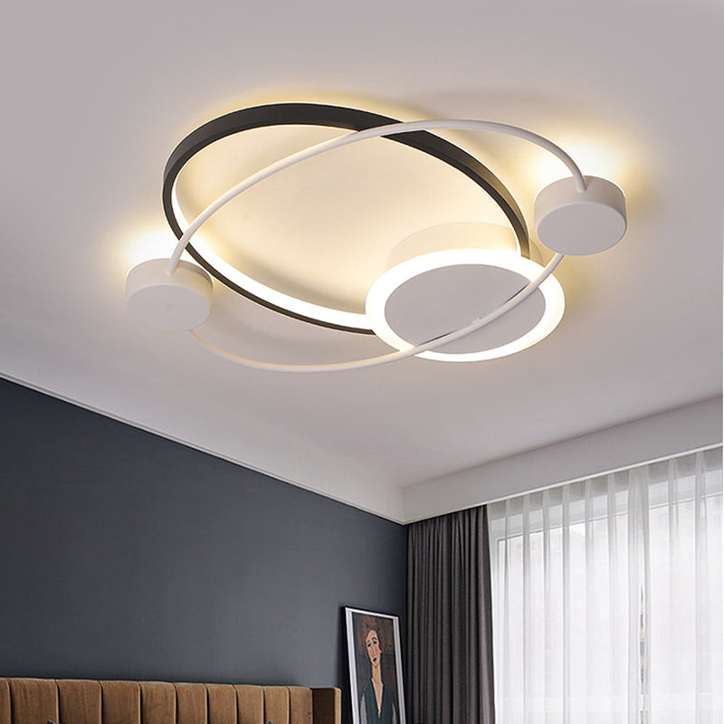 Modern Metal Planet Orbit Flushmount Lighting - Led Black - White Ceiling Mounted Fixture In