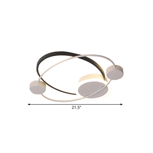Modern Metal Planet Orbit Flushmount Lighting - Led Black - White Ceiling Mounted Fixture In