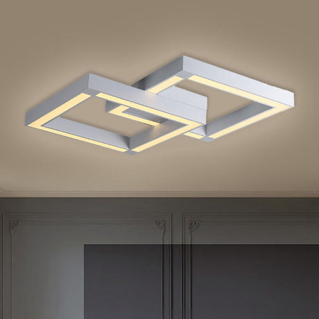 Modern Metallic Square Flush Mount Led Ceiling Light In Black/White 19.5/25.5 Wide