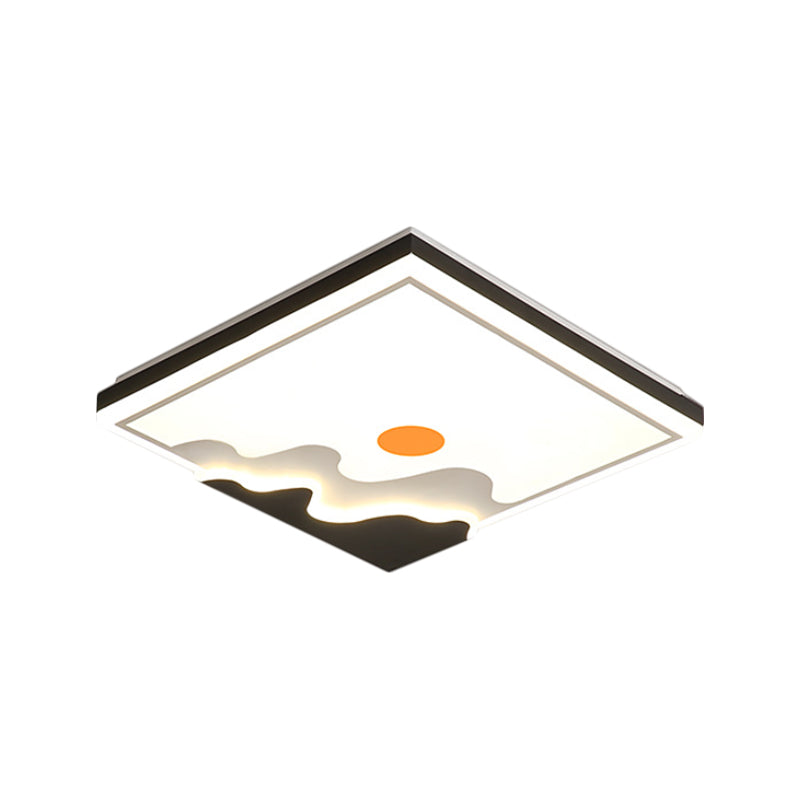 Contemporary Sun Design Metal Flush Mount Lighting Fixture White Led Square Ceiling 16’/19.5’ Width